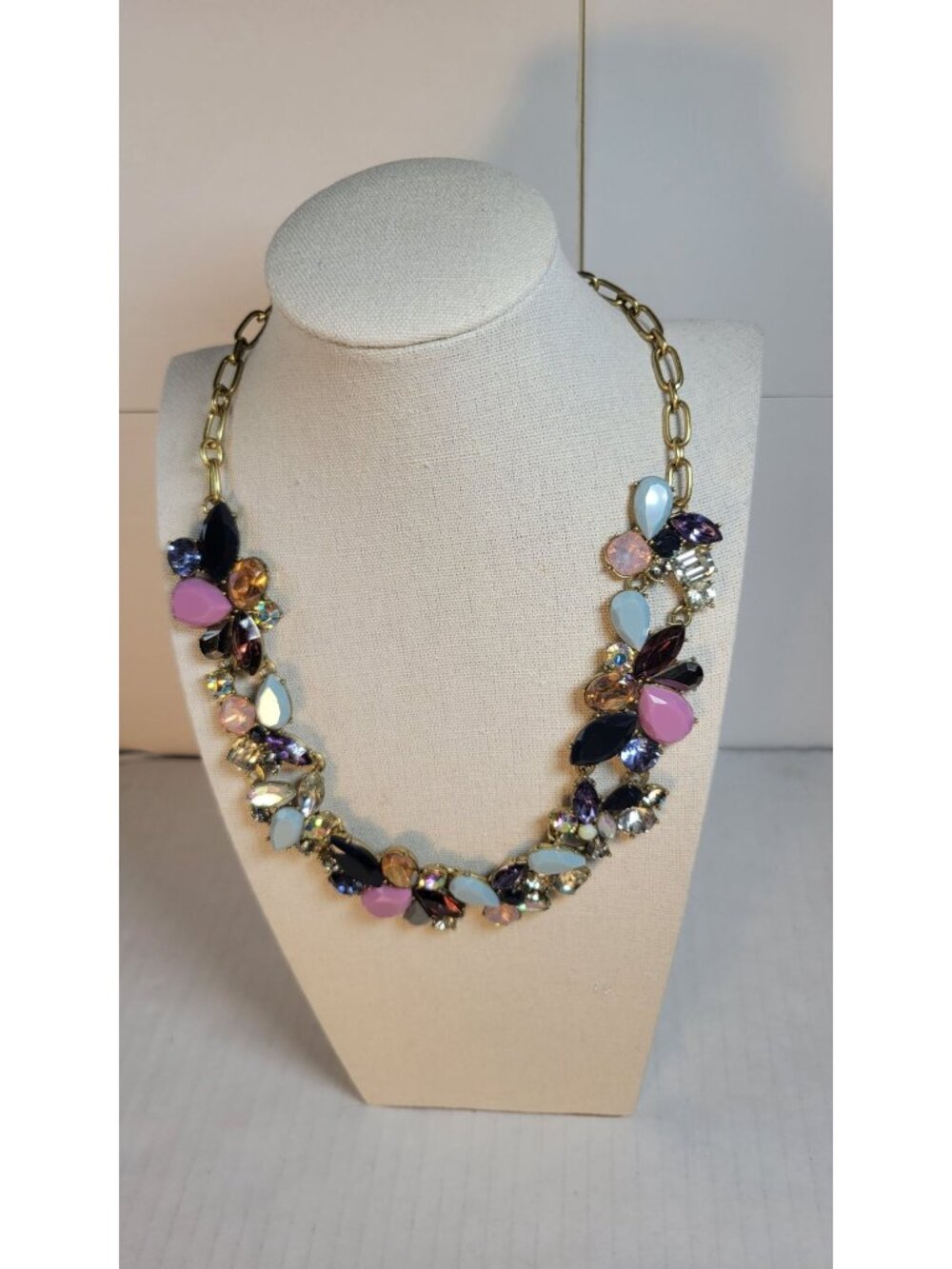 J.Crew Multicolor Floral Crystal Statement Necklace With Gold-Tone Chain